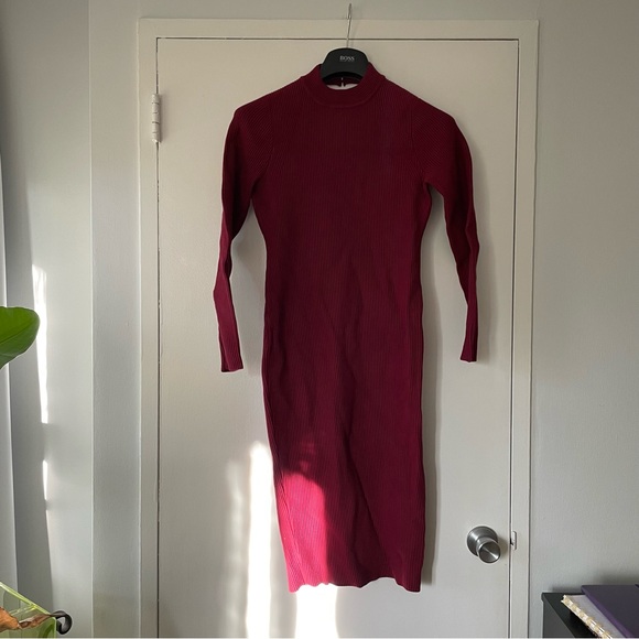 Rebecca Minkoff Magri in Wine Ribbed Knit Cutout Zip Back Dress - Size Large - Picture 3 of 13